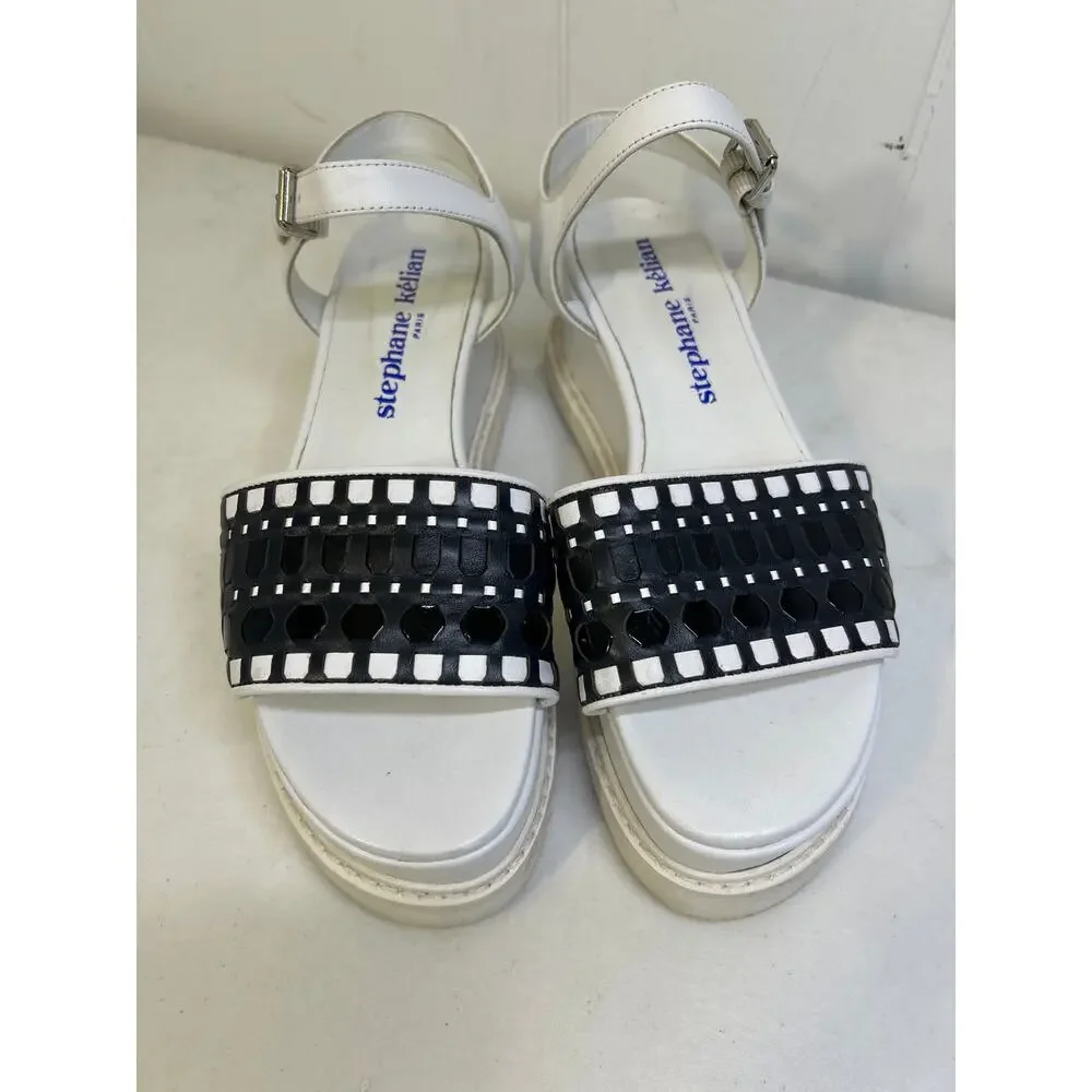 Stephane Kelian Platform Sandals in White/Black Size 39 or US Size 8-8.5
